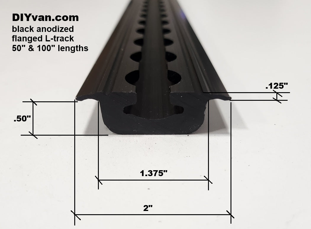 Non-drilled flanged L Track, Black Anodized