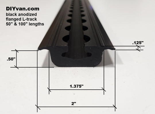 Non-drilled flanged L Track, Black Anodized