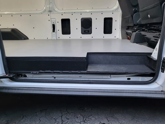 Step Well Storage on One-Piece Composite Floor for Transit Van