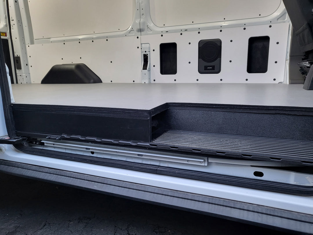 Step Well Storage on One-Piece Composite Floor for Transit Van