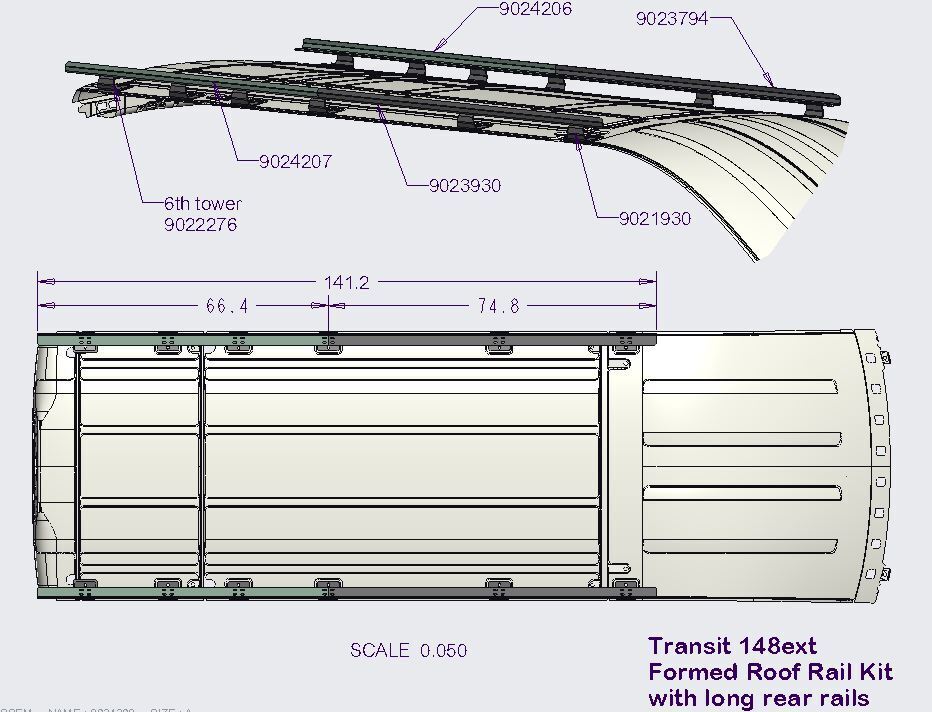 Ford Transit 148 Extended Roof Rack Kit with Angle Rail