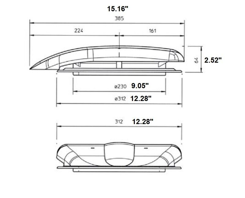 Lemans Rooftop Ventilator 12V,  Low Profile