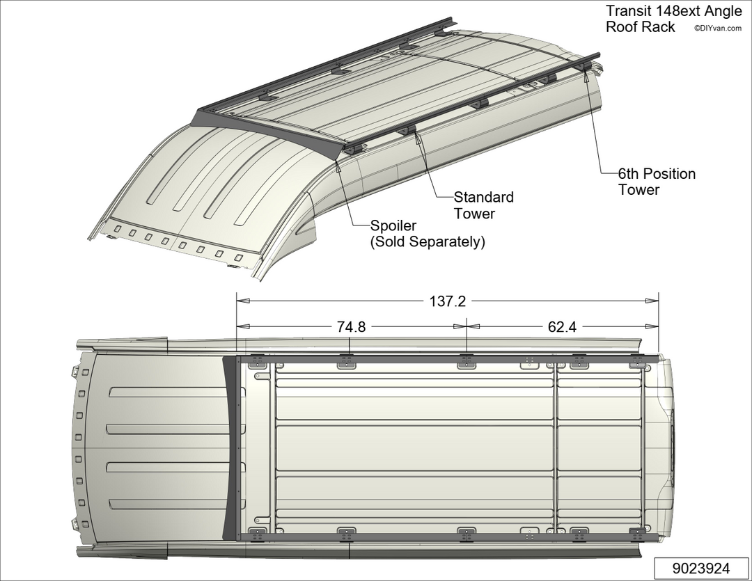 Ford Transit Van Medium/High Roof 148 Extended Roof Rail Rack Kit
