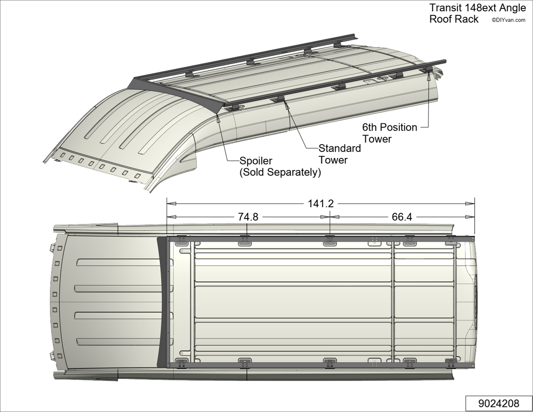 Ford Transit Van Medium/High Roof 148 Extended Roof Rail Rack Kit