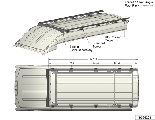 Ford Transit Van Medium/High Roof 148 Extended Roof Rail Rack Kit