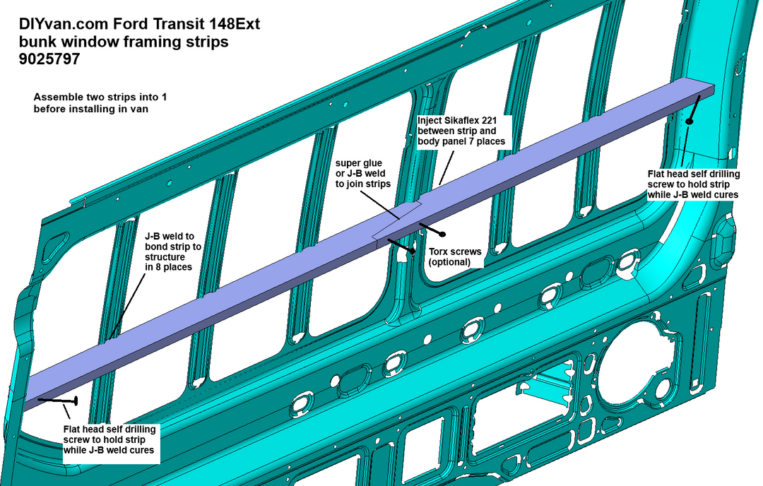 Bunk Window Support Strip for Ford Transit 130, 148 and 148 Extended