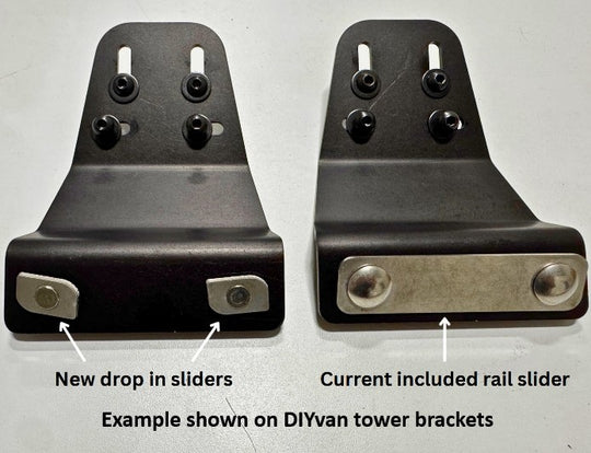 Set of roof rail drop in sliders with studs for Sprinter vans with OEM rail