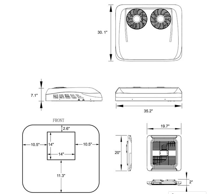 Velit V3 + Ventilation - 12V or 48V Rooftop Air Conditioner
