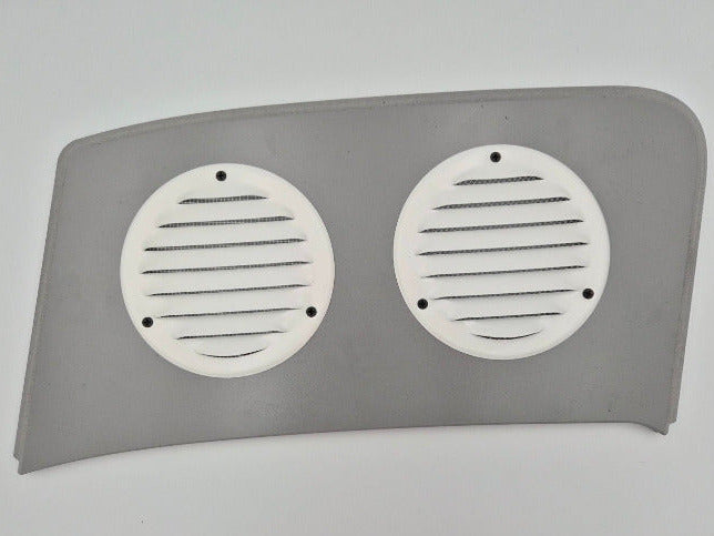 Transit cab window insert with louvers for airflow