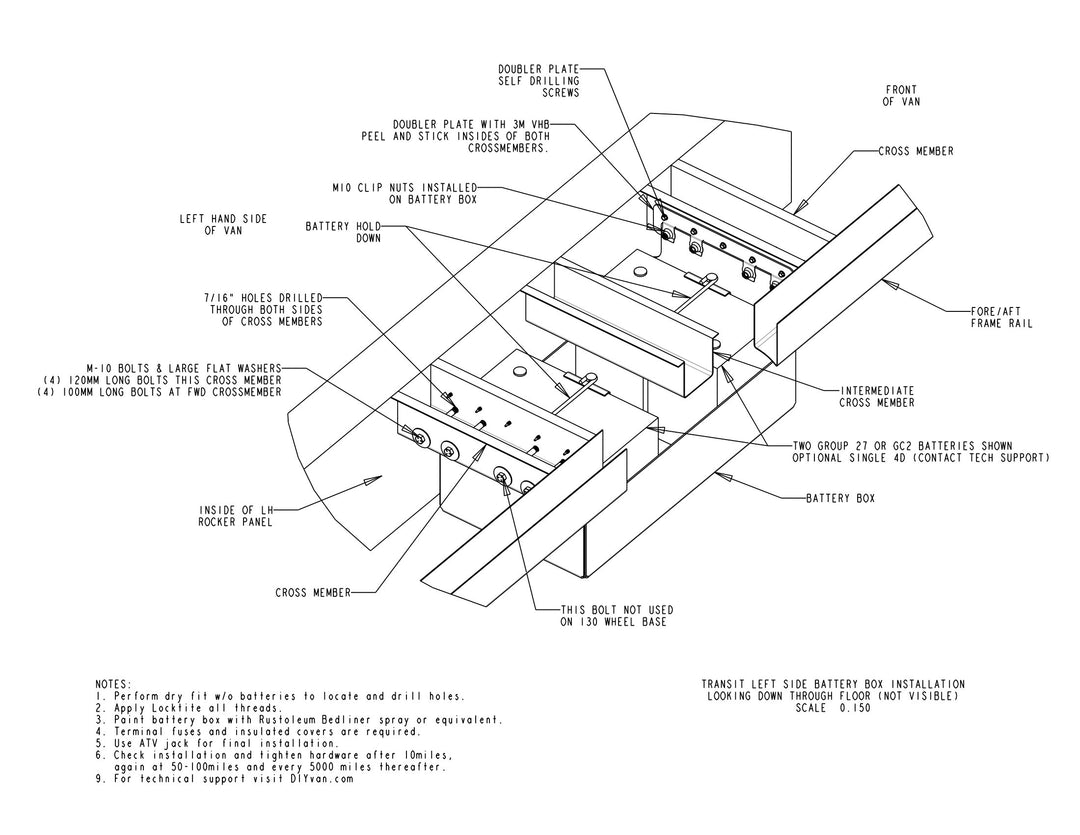 Under Vehicle Battery Box for Ford Transit Van, fits 148WB and 130WB