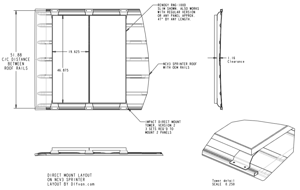 Solar Panel Direct Mount Tower Brackets for High Roof Sprinter Van