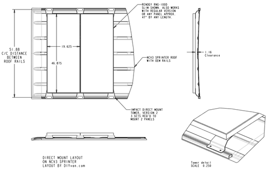 Solar Panel Direct Mount Tower Brackets for High Roof Sprinter Van